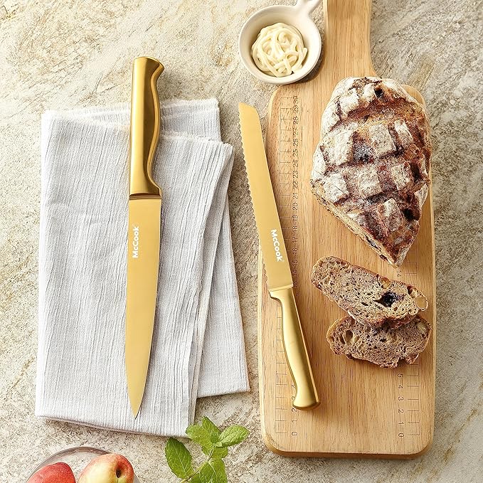 McCook® Knife Sets, Golden Titanium Stainless Steel Kitchen Knife Block Sets with Built-in Sharpener - Image 6