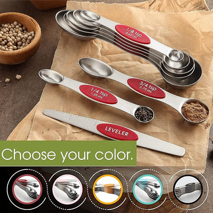 Spring Chef Red Stainless Steel Magnetic Measuring Spoons Set of 8 with Leveler, Metal Teaspoon & Tablespoon Measuring Spoons with Strong Magnets, Kitchen Gadgets for Baking & Cooking - Set of 2 - Image 6