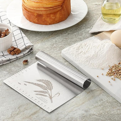 2PCS Dough Pastry Bench Cutter Scraper, OLULU Stainless Steel Kitchen Food Scraper with Protective Cover, Anti-Wear Laser-Engraved Measuring Scale and Ear Of Wheat, Dishwasher Safe (2Pack, 6 inch) - Image 8