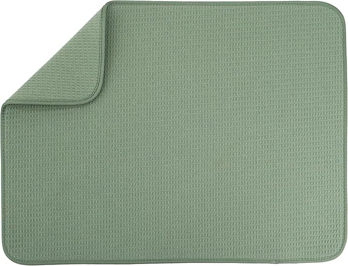 S&T INC. Dish Drying Mat XL, 18” x 24”, Absorbent Microfiber Kitchen Counter Mat, Dish Drying Pad for Dishes, Utensils, Pots and Pans, Extra Large, Sage Green by STINC