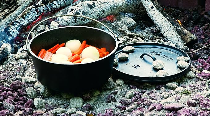 Lodge 8 Quart Pre-Seasoned Cast Iron Camp Dutch Oven with Lid - Dual Handles - Use in the Oven, on the Stove, on the Grill or over the Campfire - Black - Image 6
