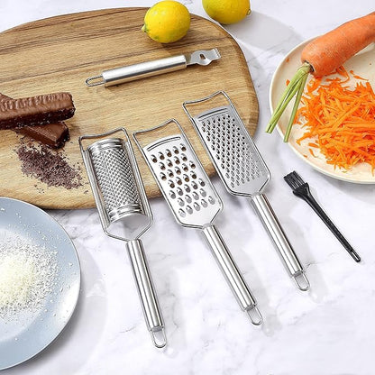 Tongjude Stainless Steel Cheese Grater Set, Set of 5 Kitchen Grater & Peeler & Slicer, Lemon Zester with Cleaning Brush for Vegetable, Fruit, Chocolate - Image 2