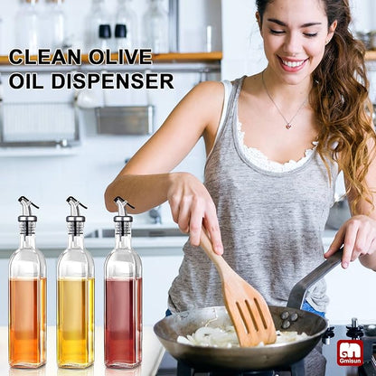 GMISUN Olive Oil Dispenser And Vinegar Bottle 3 Pack 17oz, For Kitchen, Glass Cooking Oil Container Cruet with Pourer Spout, Funnel And Labels, Clear - Image 7