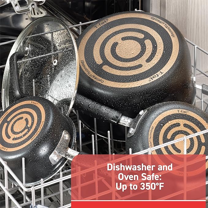 T-Fal Signature Nonstick Pots and Pans Set 12 Piece, Oven Broiler Safe 350F, Kitchen Cookware Set w/Fry Pans, Saucepans, Saute Pan, Dutch Oven, Griddle, Kitchen, Home, Dishwasher Safe, Black - Image 7