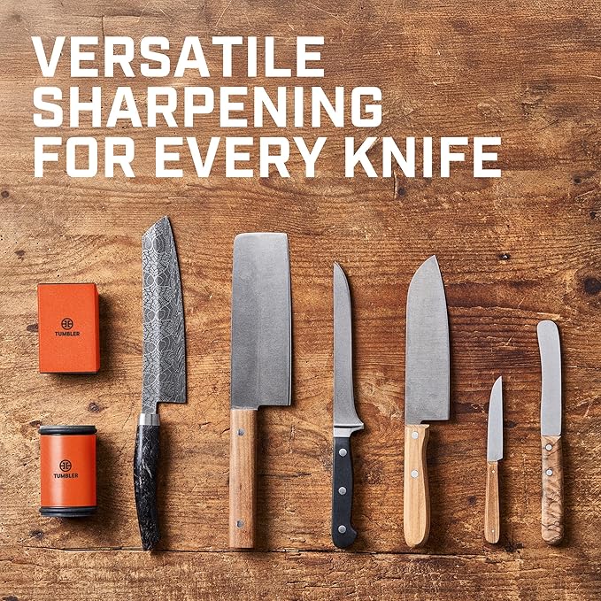 TUMBLER Pro Rolling Knife Sharpener™ - Knife Sharpening Made Easy - Ultimate Gift for Father's Day - Kit with Removable Disc System - 4-Layer Diamond Sharpening Disc & EdgeBoost Ceramic Disc (Orange) - Image 5