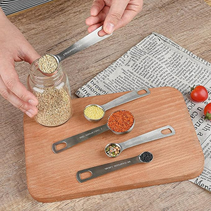 Stainless Steel Measuring Cups and Spoons Set, 18/8(304) Steel Material Heavy Duty 5 Measuring cups and 5 Measuring Spoons 1 Leveler and 2 rings Pack 13pcs Per set