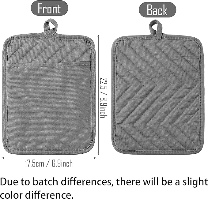 GROBRO7 5Pack Pot Holders for Kitchen Heat Resistant Cotton Potholder Multipurpose Hot Pad Machine Washable Oven Mitts with Pocket Potholders for Baking and Cooking 8.9 x 6.9 in Gray Black - Image 2