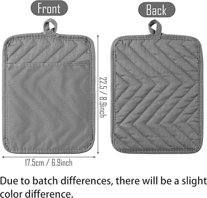 GROBRO7 5Pack Pot Holders for Kitchen Heat Resistant Cotton Potholder Multipurpose Hot Pad Machine Washable Oven Mitts with Pocket Potholders for Baking and Cooking 8.9 x 6.9 in Gray Black - Image 2
