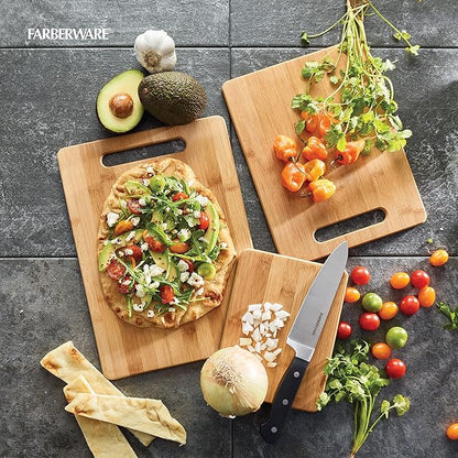 Farberware 3-Piece Wood Cutting Board Set,Reversible Chopping Boards for Meal Prep and Serving,Charcuterie Boards,Wooden Cutting-Boards with Built-in Handles,Set of 3 Assorted Sizes,Bamboo,(Pack of 3) - Image 3