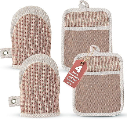 Casa Platino Cute Oven Mitts & Pot Holders, 4-Piece – Oven Mitts Heat Resistant for Grilling & Baking, Pot Holder for Hot Cookware & Microwave – Withstands Up to 500°F, Non-Slip – Canyon Rose