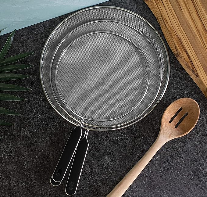 Grease Splatter Screen For Frying Pan Cooking - Stainless Steel Splatter Guard Set of 3-8", 10" and 11" inch - Fine Mesh Iron Skillet Lid- Hot Oil Shield to Stop Prime Burn (3, 8",10",11") - Image 3