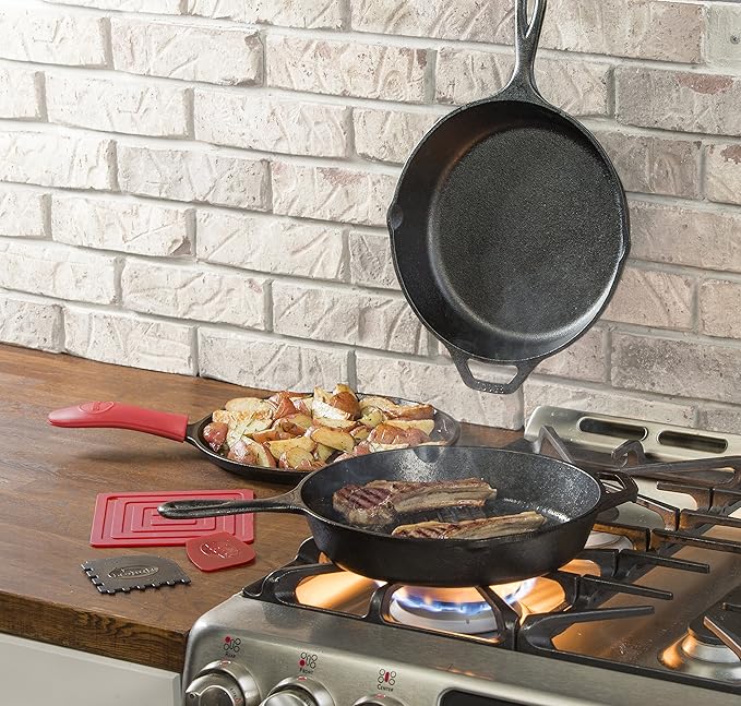 Lodge Cast Iron Set - 7-Piece Set - Pre-Seasoned Kitchen Essentials Set - Skillet, Griddle & Dutch Oven Included - PFAS-Free Non-Toxic Cookware - Image 2