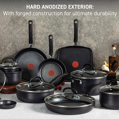 T-fal Ultimate Hard Anodized Nonstick Cookware Set 12 Piece, Oven Broiler Safe 400F, Lid Safe 350F, Kitchen Cooking Set w/Fry Pans, Saucepans, Dutch Oven, Pots and Pans, Dishwasher Safe, Onyx - Image 3