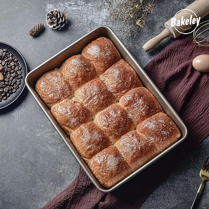 9 x 13 Inch Nonstick Rectangle Cake Pan, Deep Dish Loaf Pan for Baking, Roasting, Bread, Jelly Roll, Pizzas, Pastries 13.7" x 9.76" X 2.36"(Champagne Gold)