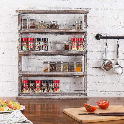 MyGift Wooden Spice Rack Wall Mount, Hanging 4 Tier Seasoning Jar Shelf Organizer, Condiment Storage for Kitchen, Pantry, Large Spice Organization, Vintage Rustic Torched - Image 3