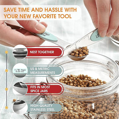 Spring Chef Stainless Steel Magnetic Measuring Spoons Set of 8 with Leveler, Metal Teaspoon & Tablespoon Measuring Spoons, Fits in Spice Jars, Kitchen Gadgets for Baking & Cooking - Set of 2 - Mint - Image 5