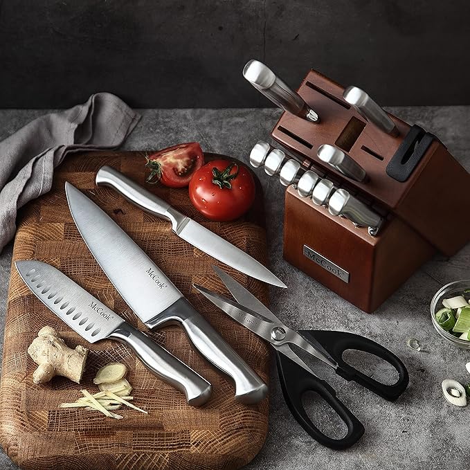 McCook® Knife Sets, German Stainless Steel Kitchen Knife Block Sets with Built-in Sharpener (Pack of 2) - Image 6