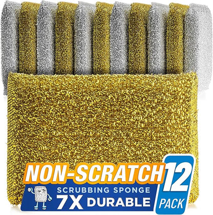 SPONGENATOR Kitchen Scrubbing Sponges - Heavy Duty Non-Scratch Scrubbing Cleaner Sponges in 2 Colors - Multi-Surface Non-Metal Dish Scouring Scrubbers for Fast Cleaning (Gold & Silver, 12) by Spongenator