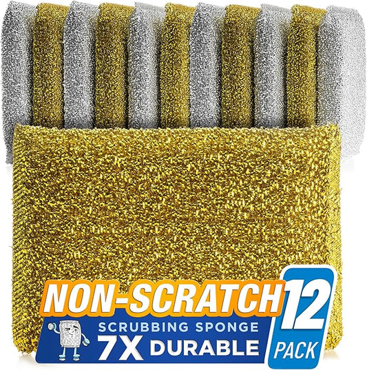 SPONGENATOR Kitchen Scrubbing Sponges - Heavy Duty Non-Scratch Scrubbing Cleaner Sponges in 2 Colors - Multi-Surface Non-Metal Dish Scouring Scrubbers for Fast Cleaning (Gold & Silver, 12) by Spongenator