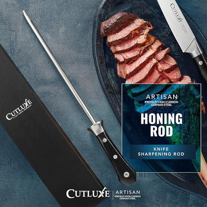 Cutluxe Honing Rod, Professional Knife Sharpener Rod – 10" Honing Steel – Ergonomic Handle Design, Grilling Gifts for Men – Artisan Series - Image 8