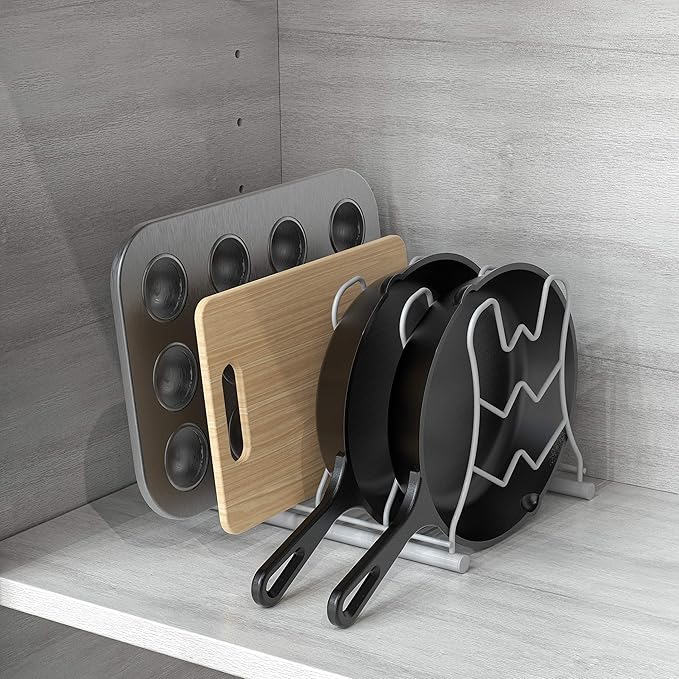 Deco Brothers Pan Organizer Rack for Kitchen Cabinet and Counter, White - Image 5