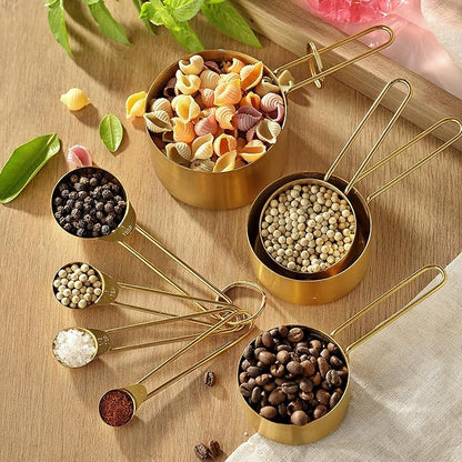 Measuring Cups and Spoons Set, Kaloo 8PCS Stainess Steel Metal Measuring Cups, Gold Finish, Ideal for Cooking and Baking - Image 5