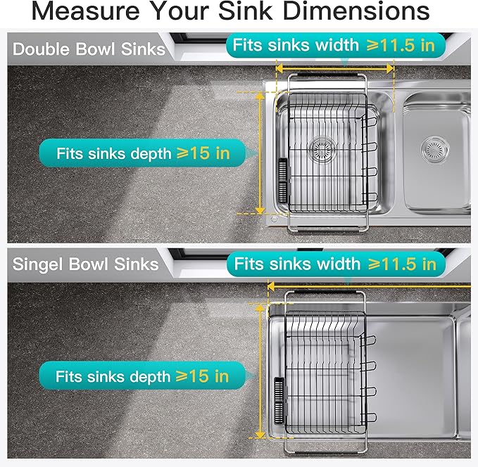 JASIWAY Dish Drying Rack in Sink, Expandable Stainless Steel Dish Drainers for Kitchen Counter, Space Saving Dish Dryer Rack with Drainboard, Over The Sink Dish Racks with Utensil Holder, Black - Image 3