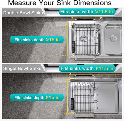 JASIWAY Dish Drying Rack in Sink, Expandable Stainless Steel Dish Drainers for Kitchen Counter, Space Saving Dish Dryer Rack with Drainboard, Over The Sink Dish Racks with Utensil Holder, Black - Image 3