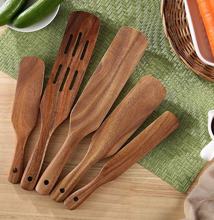 MESSON Wooden Spurtle Set, 5 Pcs Premium Wood Spurtles Kitchen Tools Wooden Spatula Spoons Utensils Set for Nonstick Cookware Instant Pot Cooking Baking - Image 4