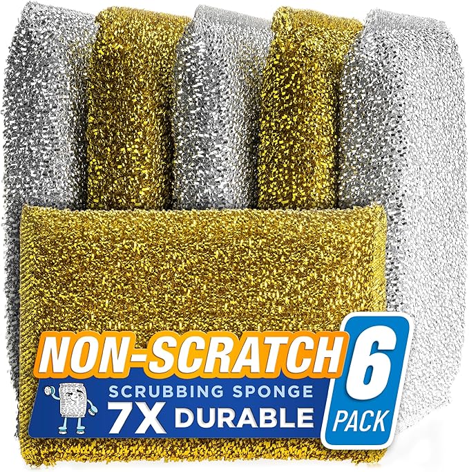 SPONGENATOR Kitchen Scrubbing Sponges - Heavy Duty Non Scratch Scrubbing Cleaner Sponges in 2 Colors - Multi Surface Non Metal Dish Scouring Scrubbers for Fast Cleaning (Gold & Silver, 6) by Spongenator