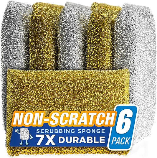 SPONGENATOR Kitchen Scrubbing Sponges - Heavy Duty Non Scratch Scrubbing Cleaner Sponges in 2 Colors - Multi Surface Non Metal Dish Scouring Scrubbers for Fast Cleaning (Gold & Silver, 6) by Spongenator