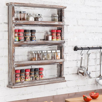 MyGift Wooden Spice Rack Wall Mount, Hanging 4 Tier Seasoning Jar Shelf Organizer, Condiment Storage for Kitchen, Pantry, Large Spice Organization, Vintage Rustic Torched - Image 5