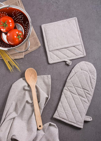 DII 100% Cotton Solid Chambray Kitchen Set, Potholders, Stone, 2 Piece