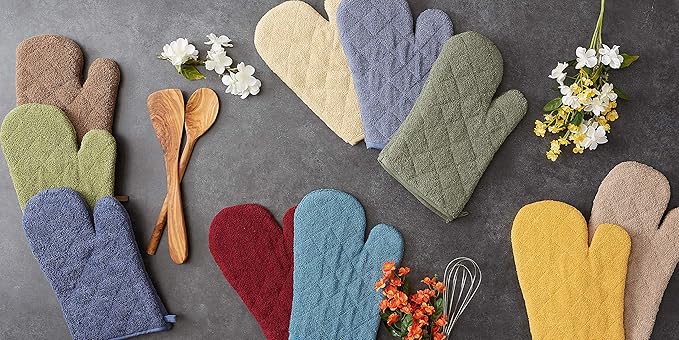 DII Basic Terry Collection 100% Cotton Quilted, Oven Mitt, Storm Blue, 2 Piece
