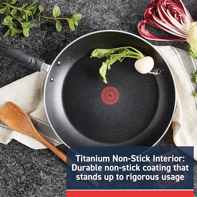 T-Fal Experience Nonstick Fry Pan 12.5 Inch, Induction, Oven Broiler Safe 400F, Non Stick Frying Pan, Skillet, Kitchen Egg Pan, Omelet Pan, Cookware, Pots and Pans, Home, Dishwasher Safe, Black - Image 2