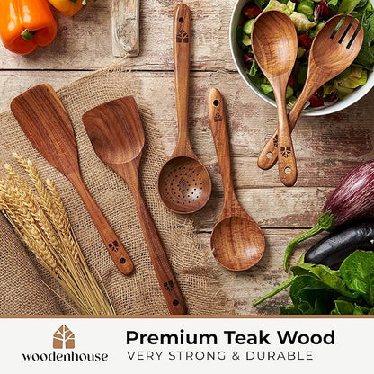 Wooden Spoons for Cooking – Wooden Kitchen Utensils Set, 6 Pcs Teak Wood Utensil Set – Comfortable Grip Non–Stick Wooden Cooking Utensils - Image 2