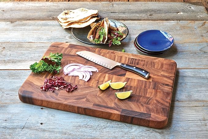 Ironwood Gourmet Large End Grain Prep Station and Large End Grain Prep Board With Juice Channel Set, Acacia Wood - Image 5