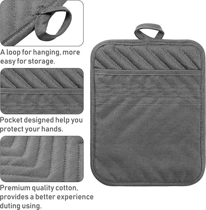 GROBRO7 5Pack Pocket Pot Holders Cotton Heat Resistant Potholder Multipurpose Hot Pads Machine Washable Oven Mitts Cooking Pads Bulk for Daily Kitchen Baking and Cooking 8.9 x 6.9 Inch Grey - Image 3