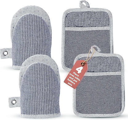 Casa Platino Silicone Oven Mitts & Potholders, 4-Piece – Pot Holders for BBQ & Baking, Oven Mitt for Kitchen & Microwave – Heat Resistant Up to 500°F, Durable & Flexible – Indigo