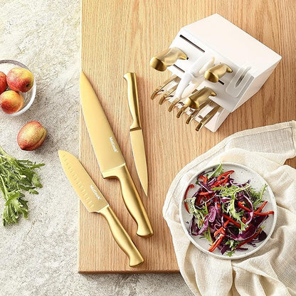 McCook® Knife Sets, Golden Titanium Stainless Steel Kitchen Knife Block Sets with Built-in Sharpener - Image 6
