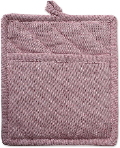 DII 100% Cotton Solid Chambray Kitchen Set, Potholders, Barn Red, 2 Piece