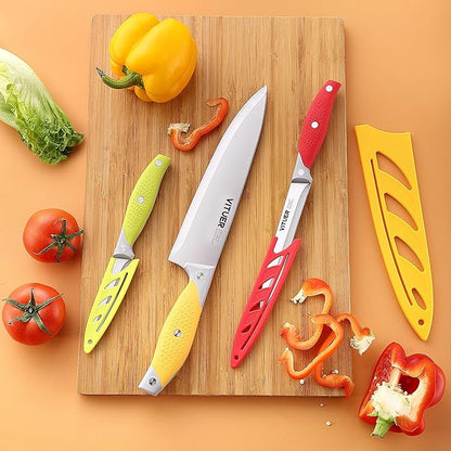 VITUER Chef Knife, 3PCS Kitchen Knife, Multicolor Stainless Steel Sharp Chef Knife Set (3Pack, Yellow, Red, Green) - Image 7