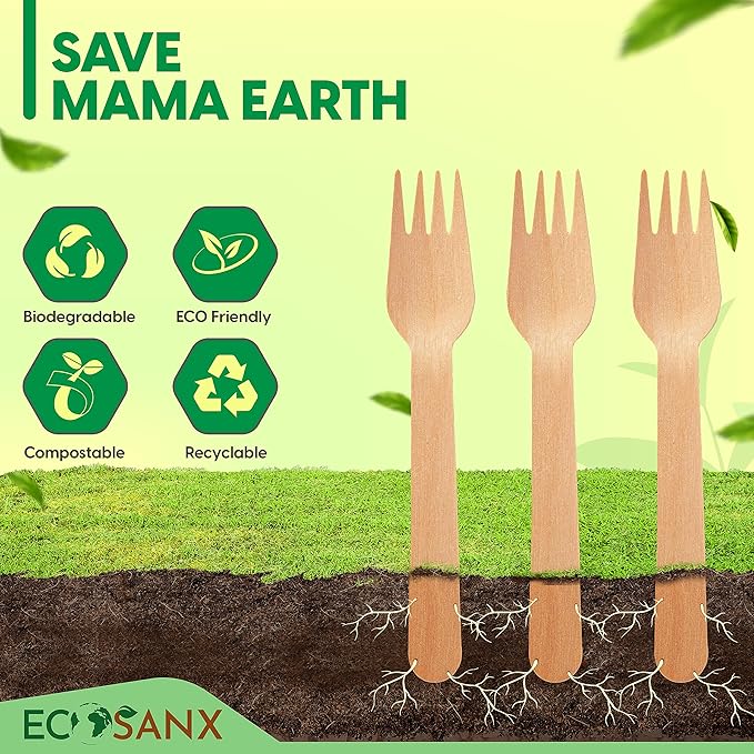 ECOSANX® 120 PCs Wooden forks for eating 6.5" Splinter Free Compostable Forks, Eco-Friendly Wooden Cutlery set for Party & Outdoor, Disposable forks for Camping, Events & More - Image 7