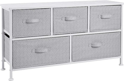 Amazon Basics Extra Wide Fabric 5-Drawer Storage Organizer Unit for Bedroom Closet, White