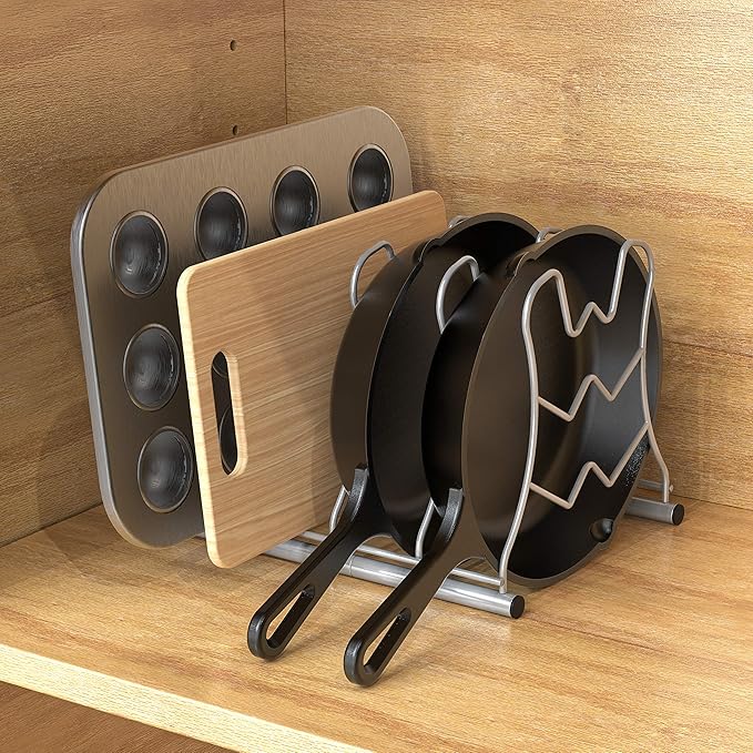 Deco Brothers Pan Organizer Rack for Kitchen Cabinet and Counter, Silver - Image 5