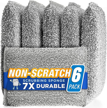 Kitchen Scrubbing Sponges - Heavy Duty Non-Scratch Scrubbing Cleaner Sponges in 1 Color - Multi-Surface Non-Metal Dish Scouring Scrubbers for Fast Cleaning. (6 Pack) by SPONGENATOR