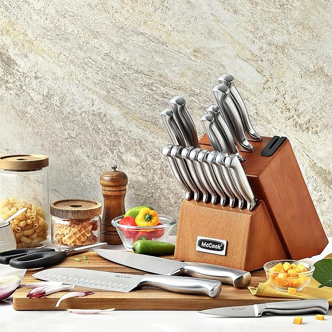 McCook® Kitchen Knife Sets,German Stainless Steel Knives Block Set with Built-in Sharpener - Image 4