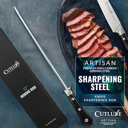 Cutluxe Honing Rod, Sharpening Steel for Kitchen Knives – 12" Honing Steel – Ergonomic Handle Design – Artisan Series - Image 2