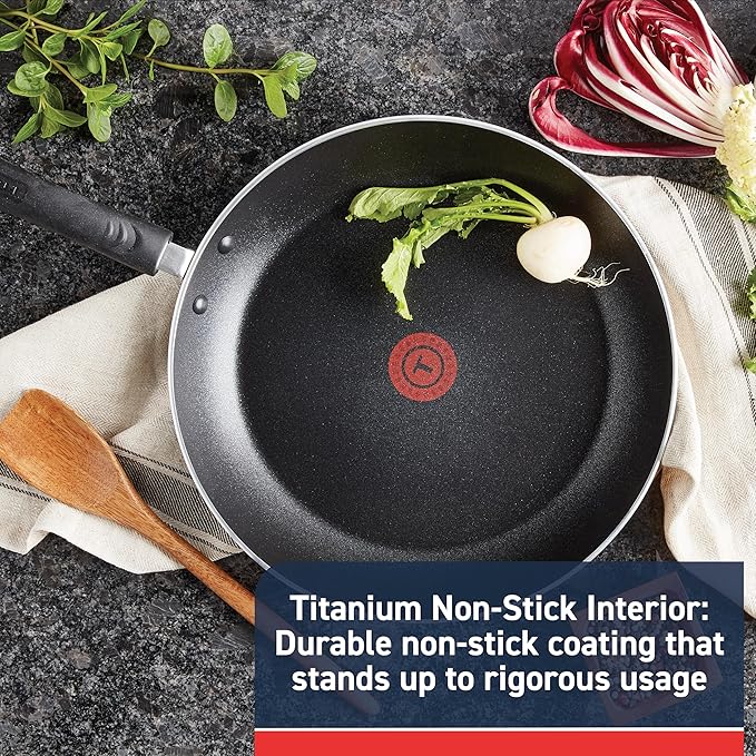 T-Fal Experience Non Stick Fry Pan w/Lid 10 Inch, Induction, Oven Broiler Safe 400F, Compatible with All Cooktops, Cookware, Deep Frying Pan, Cooking Skillet, Pots and Pans, Dishwasher Safe, Black - Image 2