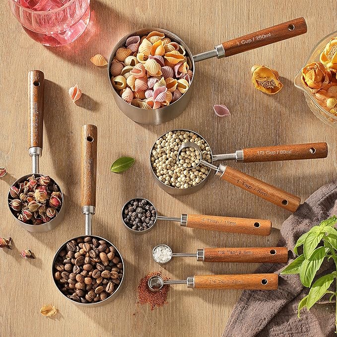 8PCS Measuring Cups, DAJLFA Stainless Steel Measuring Cups and Spoons Set with Ergonomic Wooden Handle for Cooking & Baking - Image 6